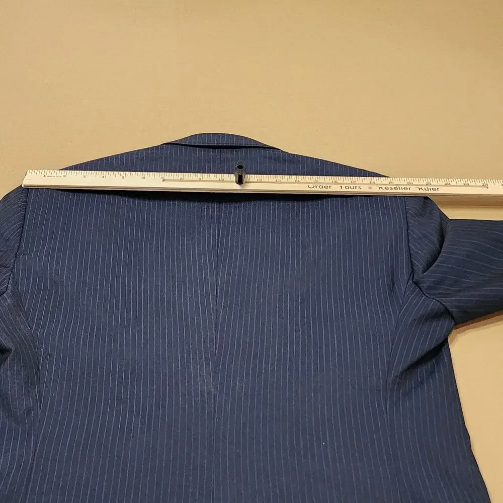Bertolini Suit Jacket Mens 44 Blue Pinstripe Double Breasted Wool Silk Lined